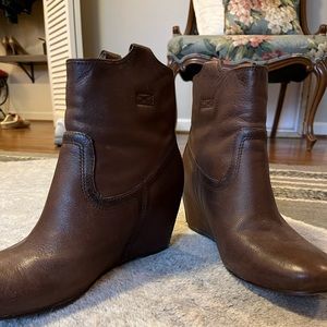 Frye brown leather wedge boots. Size 11